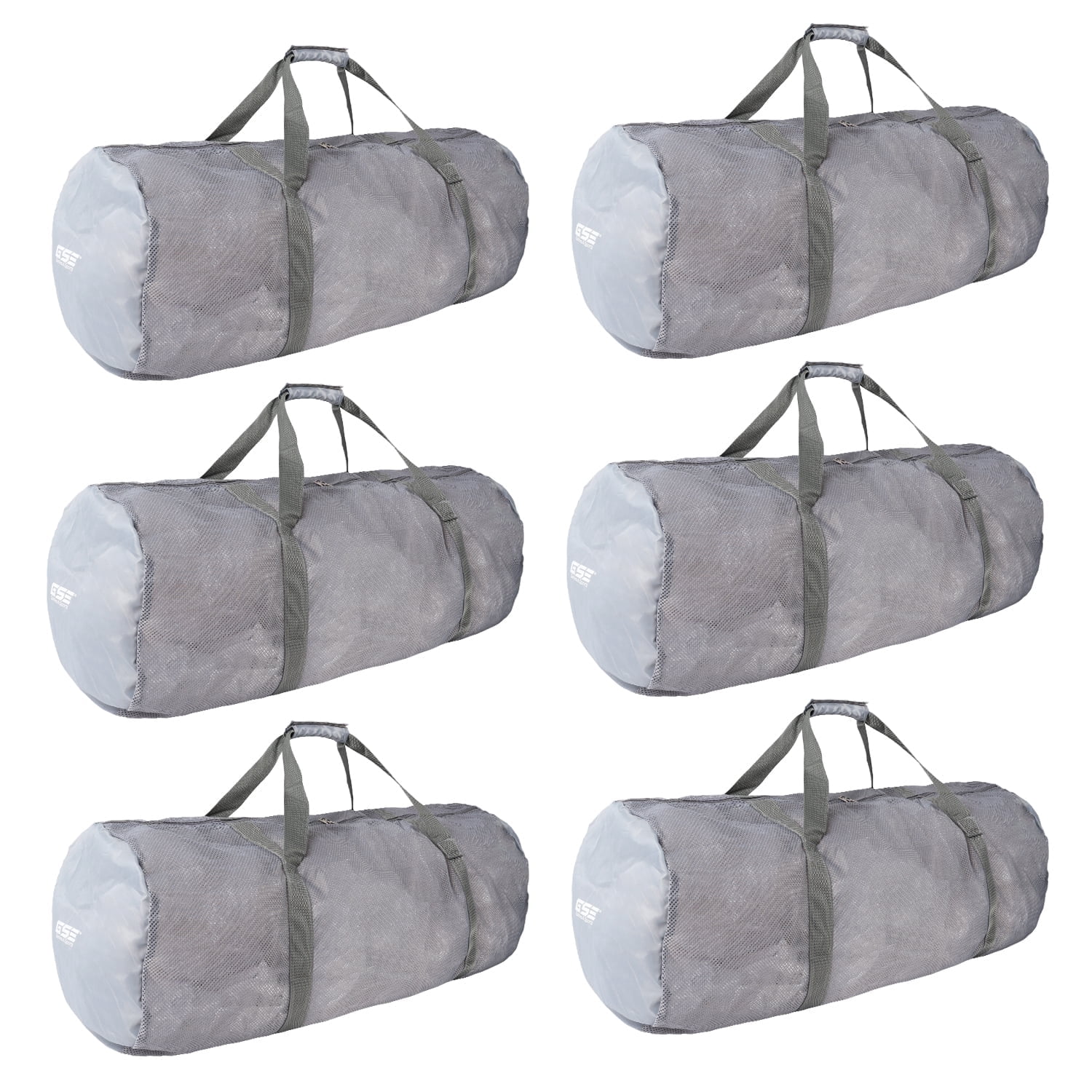 GSE Games & Sports Expert 6 Pack Large Mesh Duffel Bag with Zipper. Sport Equipment Scuba Bag for Sport Balls, Team Practice, Swimming Gear, Diving, Rafting, Water Sports - Gray