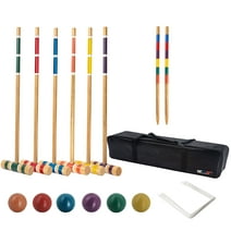 GSE Games & Sports Expert 6-Player Outdoor Yard Croquet Game Set with Wooden Mallets and Mutli-Color Croquet Ball. Great for Adults/Kids Family Gathering, Family Reunions, Party Game (Classic Set)