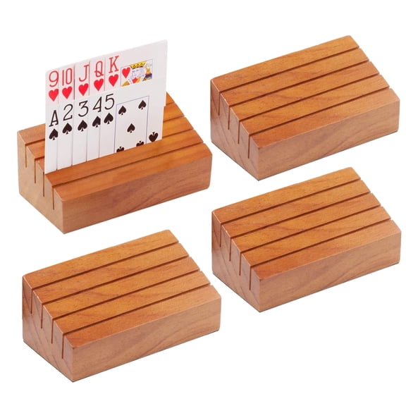 GSE Games & Sports Expert 6" Wooden Playing Card Holders, Wood Playing Card Rack Organizer for Bridge, Canasta, UNO, Card Playing (4-Pack)