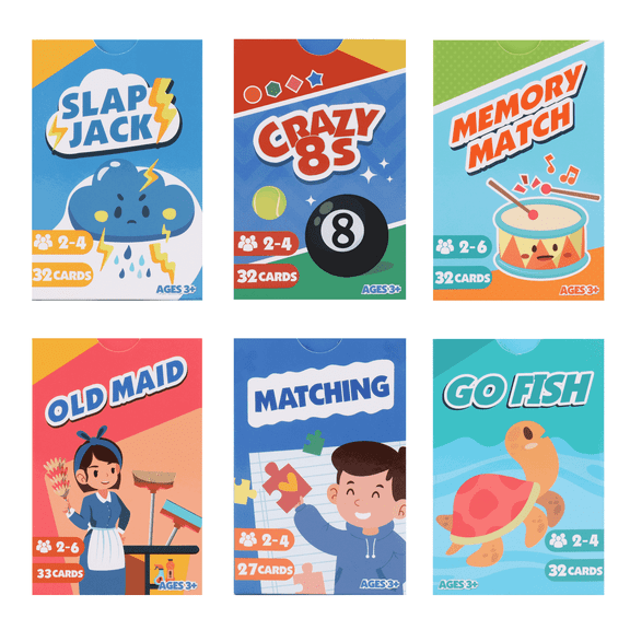 GSE Games & Sports Expert 6-in-1 Kids Card Games Set: Go Fish, Old Maid, Crazy 8's, Memory Match, Slap Jack, Matching, Toddlers Boys & Girls Easter Basket Stuffers, Stocking Stuffers, Birthday Gifts