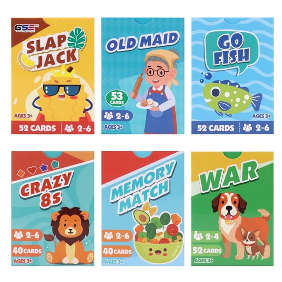 GSE Games & Sports Expert 6-in-1 Classic Card Games Set Go Fish Old Maid Crazy Eights Memory Match Slap Jack War