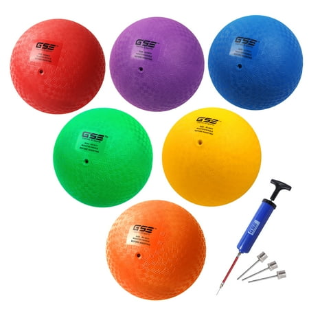 GSE Games & Sports Expert 6-Pack 8.5" Classic Inflatable Playground Balls with Pump, Kickballs, Dodgebalsl, Handballs for Kids Schools Indoor/Outdoor Play