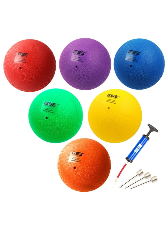 GSE Games & Sports Expert 7"/8.5" Classic Inflatable Playground Balls, Practice Kickball, Bouncy Dodgeball for Schools, Gymnasiums, Yoga Exercises, Outdoor Ball Game - 6 Pack Multi Color