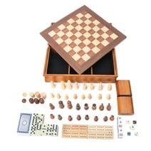 GSE Games & Sports Expert 7-in-1 Wooden Chess, Checkers, Backgammon, Dominoes, Cribbage Board, Playing Card & Poker Dice Game Tabletop Board Game Combo Set (Old Fashioned)