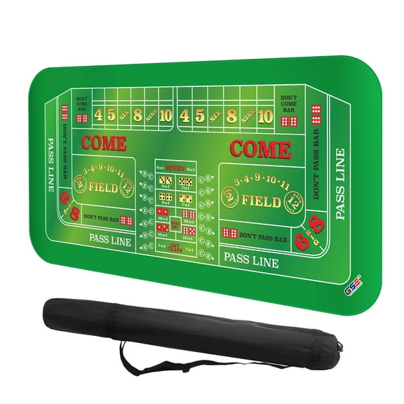 GSE Games & Sports Expert 70" x 35" Professional Casino Double Dealer Craps Tabletop Layout Mat with Carrying Bag, Non-Slip Rubber Craps Dice Game Layout Table Top Cover for Game Night