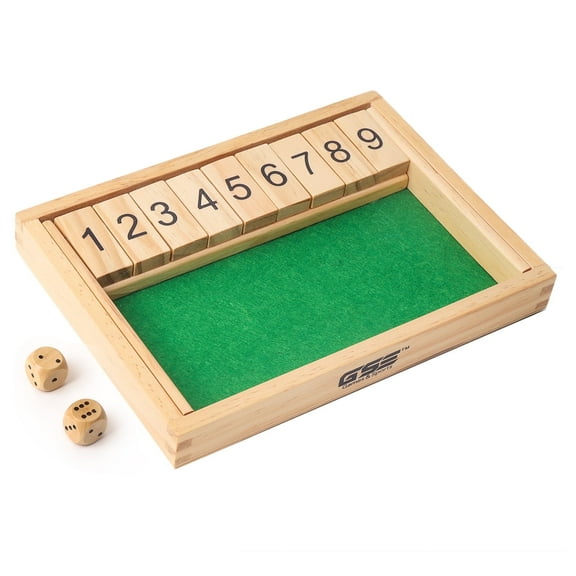 GSE Games & Sports Expert 9 Numbers Dice Wooden Shut The Box Board Game. Popular Pub Game Classic Tabletop English Pub Game with 2 Wooden Dices