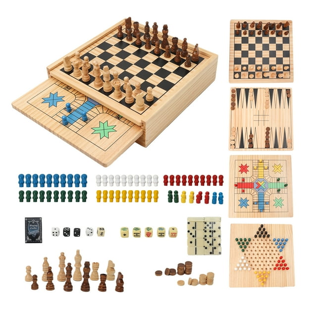 GSE Games & Sports Expert 9-in-1 Wooden Chess, Checkers, Backgammon ...