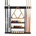 thumbnail image 1 of GSE Games & Sports Expert Billiard Pool Cue Stick Hanging Wall Mounting Rack. Holds 6 Pool Cue Stick, Billiard Ball Rack and Pool Ball - Black, 1 of 8