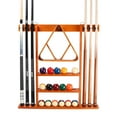 thumbnail image 1 of GSE Games & Sports Expert Billiard Pool Cue Stick Hanging Wall Mounting Rack. Holds 6 Pool Cue Stick, Billiard Ball Rack and Pool Ball - Oak, 1 of 7
