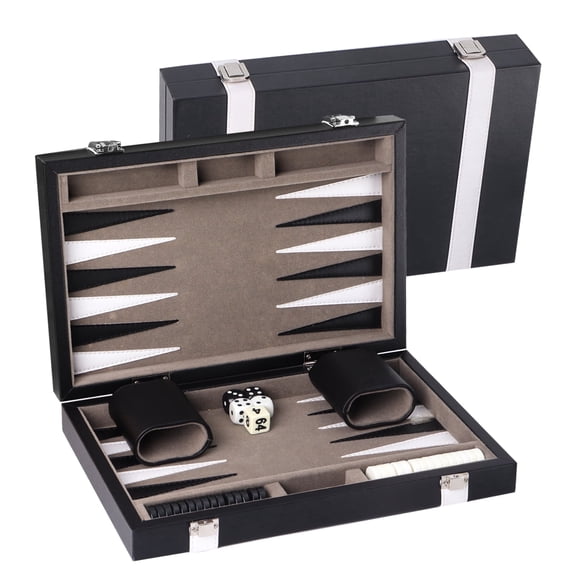 GSE Games & Sports Expert Premium Leather Backgammon Board Game Set. Classica Folding Backgammon Game with Game Pieces