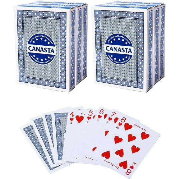 GSE Games & Sports Expert 6 Decks Canasta Playing Card Game Set with Point Values. Classical Poker Size Playing Card for Rummy Game, Canasta Card Game, Hand & Foot Card Game (Blue)