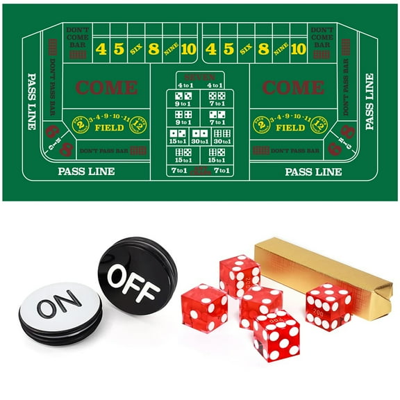 GSE Games & Sports Expert Casino Craps Game Set. Including 36"x72" Craps Layout Felt, 5-Piece AAA Grade 19mm Casino Dice, 3-Inch Craps On/Off Puck Button