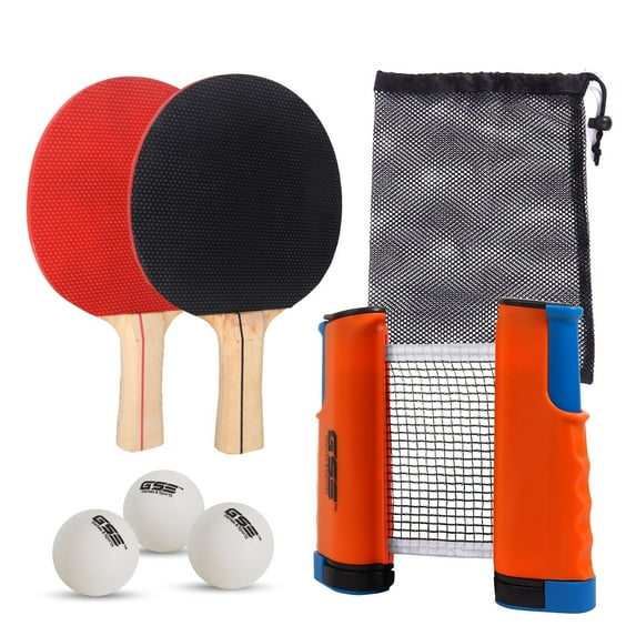 GSE Games & Sports Expert Complete Portable Table Tennis Game Set with Retractable Ping Pong Net & Post, 2 Paddles & 3 Ping Pong Balls for Anywhere-Orange