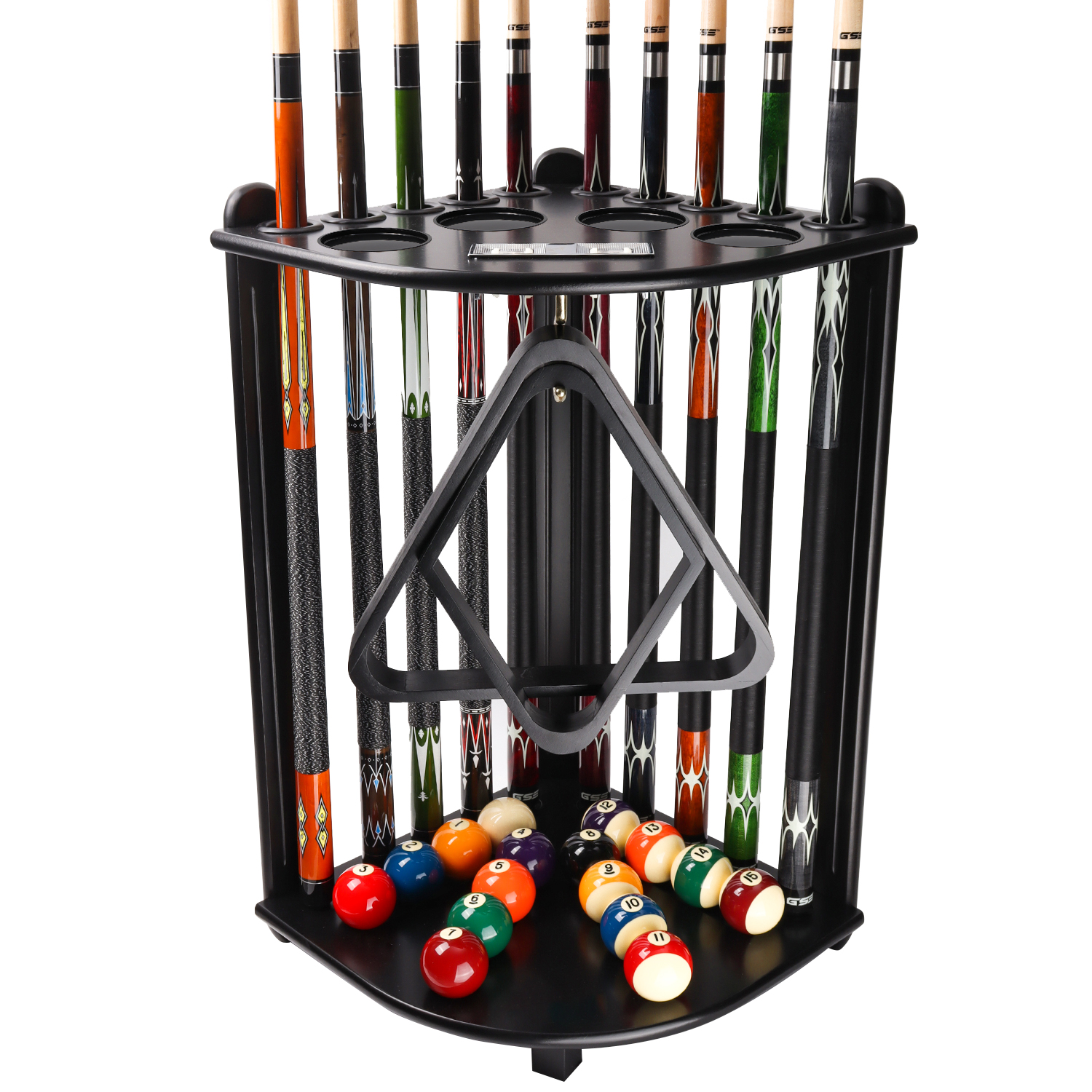 Pool Cue Rack Only 6 Billiard Stick + Ball Set Holder Oak Finish Wall