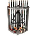 thumbnail image 1 of GSE Games & Sports Expert Corner Style Floor Stand Billiard Pool Cue Rack with Score Counters. Holds 10 Cue Sticks, 2 Ball Racks,16 Pool Balls - Brushed Gray, 1 of 8