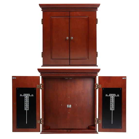 GSE Games & Sports Expert Deluxe Solid Wood Dartboard Cabinet with Dry-Erase Dart Scoreboard for Target Game Indoor Game (Premium Brown)