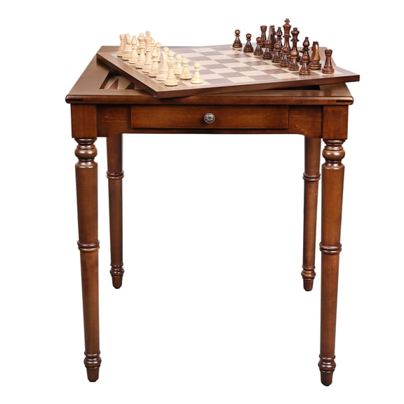 GSE Games & Sports Expert Deluxe Wood 3-in-1 Chess Checkers Backgammon and Coffee Table for Family Board Games (Walnut)