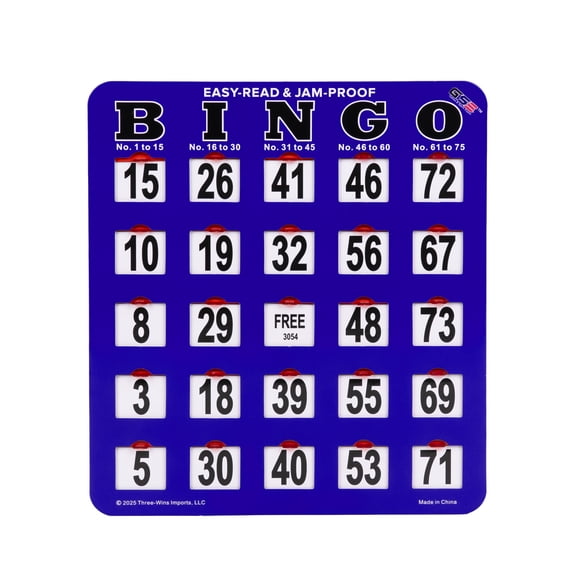 GSE Games & Sports Expert 10-Pack Blue Jumbo Shutter Bingo Cards, Finger-Tip Slide Bingo Game Cards with Easy-Read Large Numbers & Sliding Windows