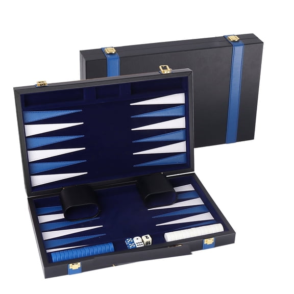 GSE Games & Sports Expert Premium Leather Backgammon Board Game Set. Classica Folding Backgammon Game with Game Pieces