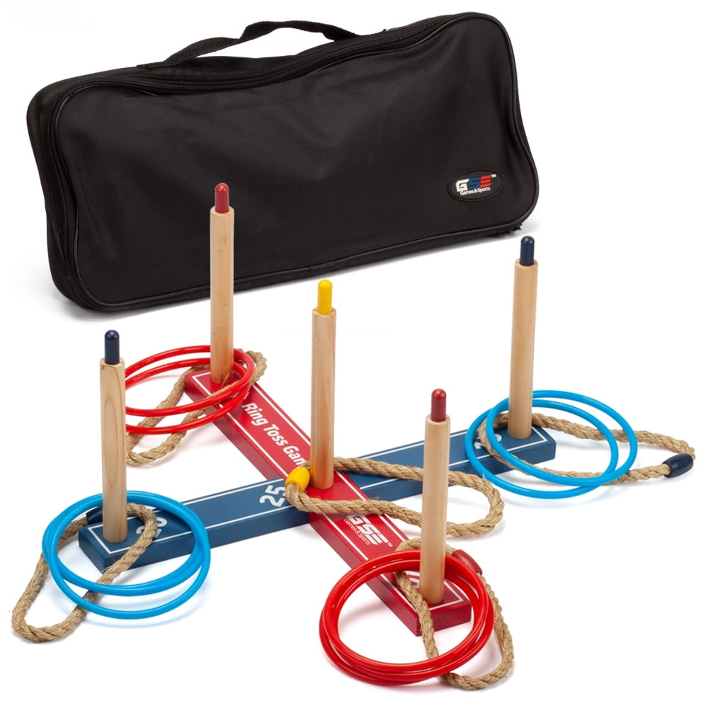GSE Games & Sports Expert Loop Hoop Ring Toss Game Set with 5 Rope Rings, 10 Plastic Rings and a Carrying Bag for Tailgates, Barbecues, Parties
