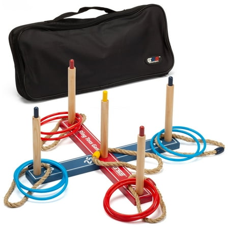 GSE Games & Sports Expert Loop Hoop Ring Toss Game Set with 5 Rope Rings, 10 Plastic Rings and a Carrying Bag for Tailgates, Barbecues, Parties