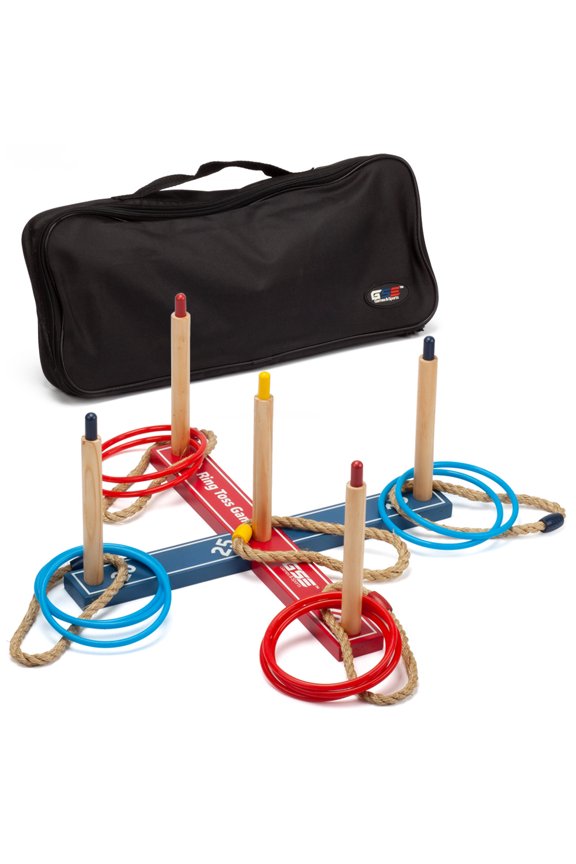 Loop Hoop Ring Toss Game Set with 5 Rope Rings, 10 Plastic Rings and a Carrying Bag for Tailgates, Barbecues, Parties