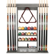 GSE Games & Sports Expert Pool Cue Stick Hanging Wall Mounting Rack with Score Counter, Cue Rack Only. Holds 8 Pool Cue Stick, Billiard Ball and Ball Rack - Brushed Gray