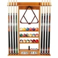 thumbnail image 1 of GSE Games & Sports Expert Pool Cue Stick Hanging Wall Mounting Rack with Score Counter, Cue Rack Only. Holds 8 Pool Cue Stick, Billiard Ball and Ball Rack - Oak, 1 of 8
