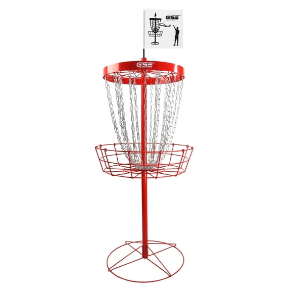 GSE Games & Sports Expert Professional Portable 24-Chain Disc Golf Targets Basket, PRO Disc Golf Practice Goal Baskets(Red)
