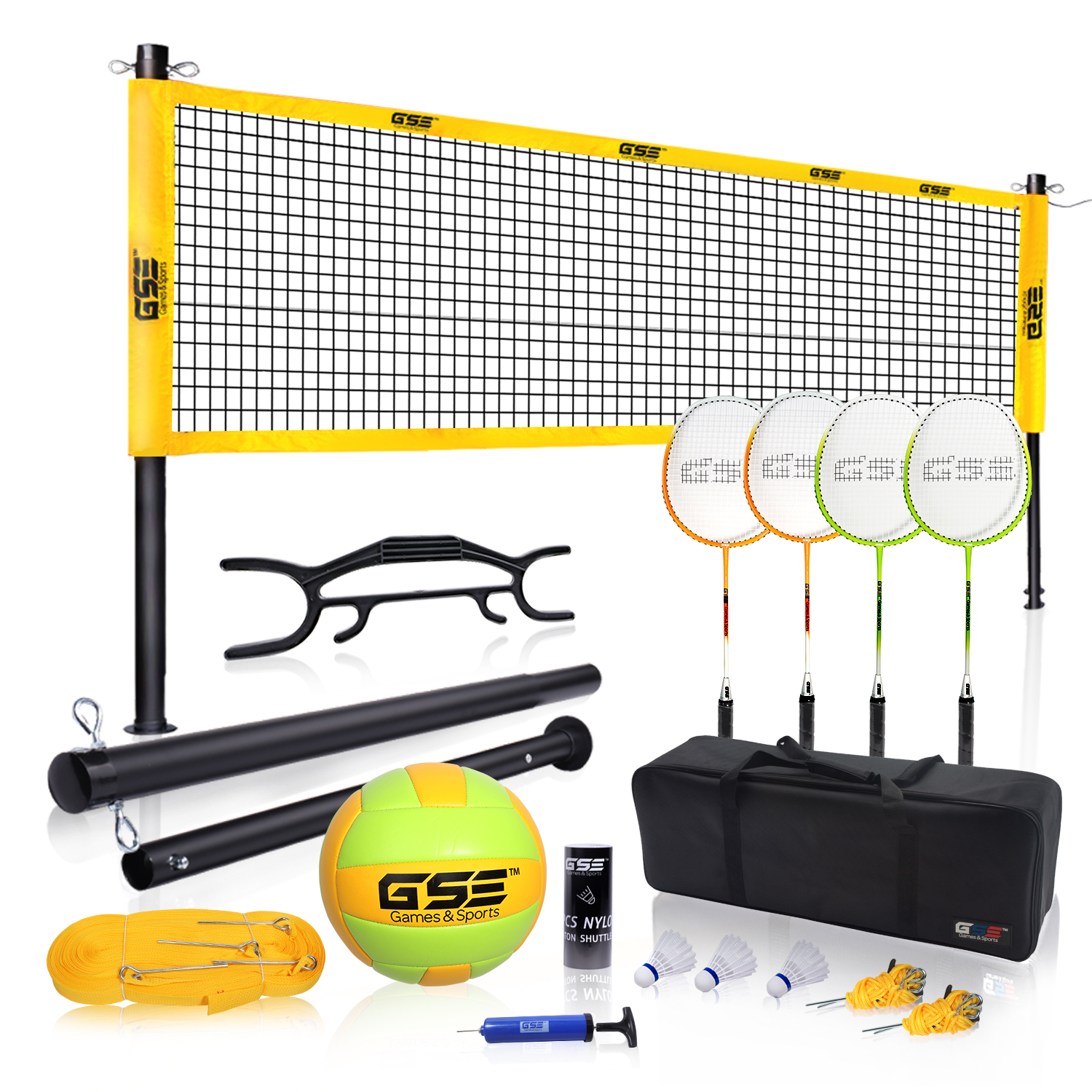 Dunlop Steel Pole Volleyball & Badminton Combo Set, Lawn Game, Green