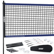 GSE Games & Sports Expert Recreational Portable Badminton Complete Net Set. Including Badminton Net System,4 Badminton Rackets,3 Shuttlecocks and Carry Bag for Outdoor Park,Backyard Lawn,Beach