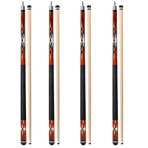 GSE Games & Sports Expert Set of 4 58" 2-Piece Canadian Maple Hardwood Billiard Pool Cue Sticks for Commercial, Bar and House Use (6 Colors,18-21oz Available)