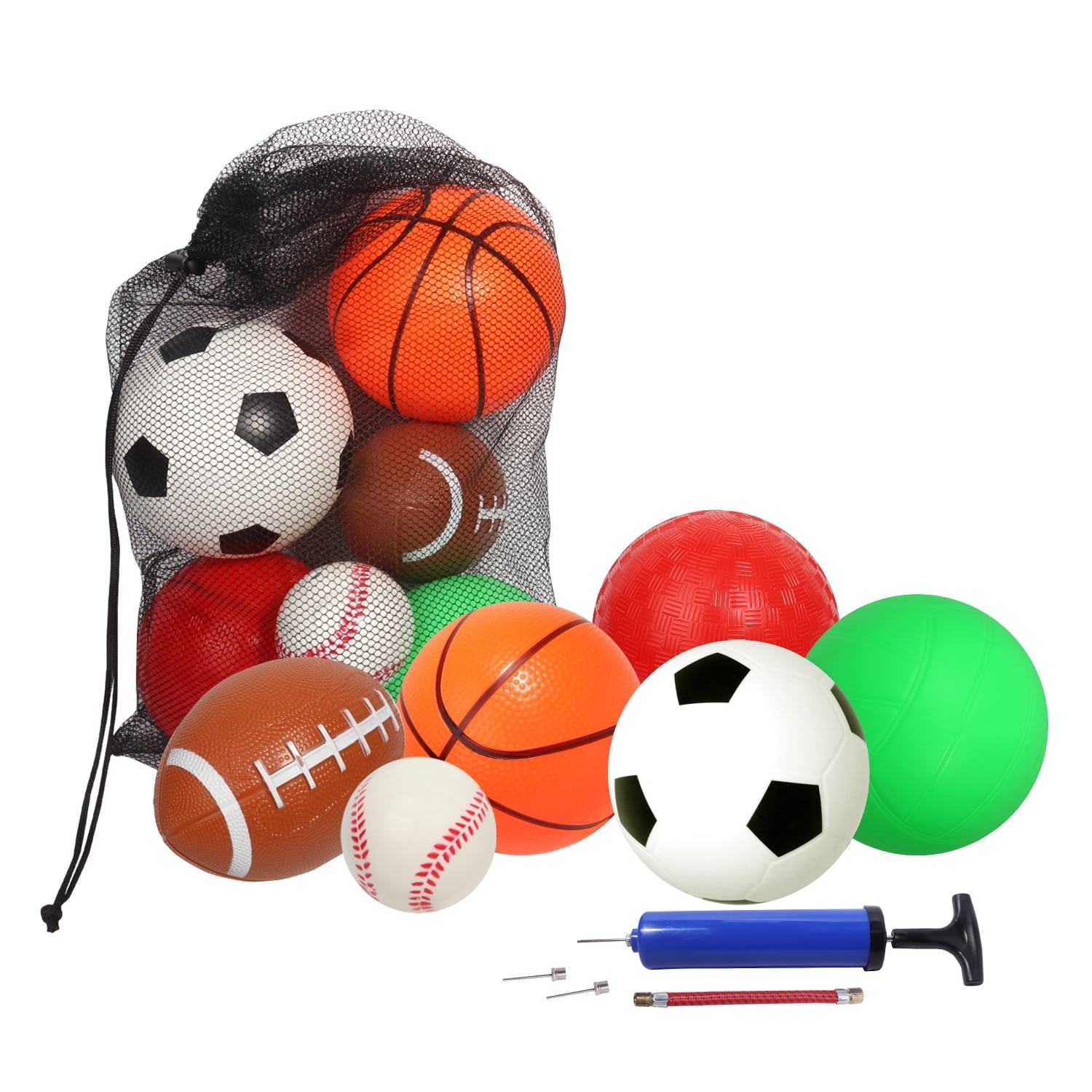 Billeeit Set de 6 Mini balles Sportives Mousse pour Tout-Petits, Premier Sac de Sport dès 3 Ans, Comprend 1 de Chaque : Foot, Tennis, Basket, Football américain, Baseball, Volley (3,5