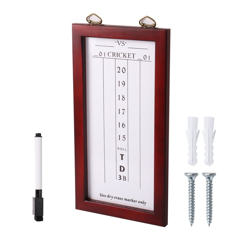 GSE Games Sports Expert Solid Wood Dry Erase Dart Scoreboard with Marker for Dart Board Cricket 01 Dart Games White