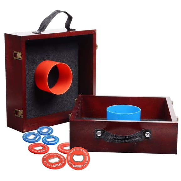 GSE Games & Sports Expert Solid Wood Washer Toss Game Set with 8 Bottle Opener Style Washers for Outdoor Backyard, Lawn Parties, Tailgates, Beach