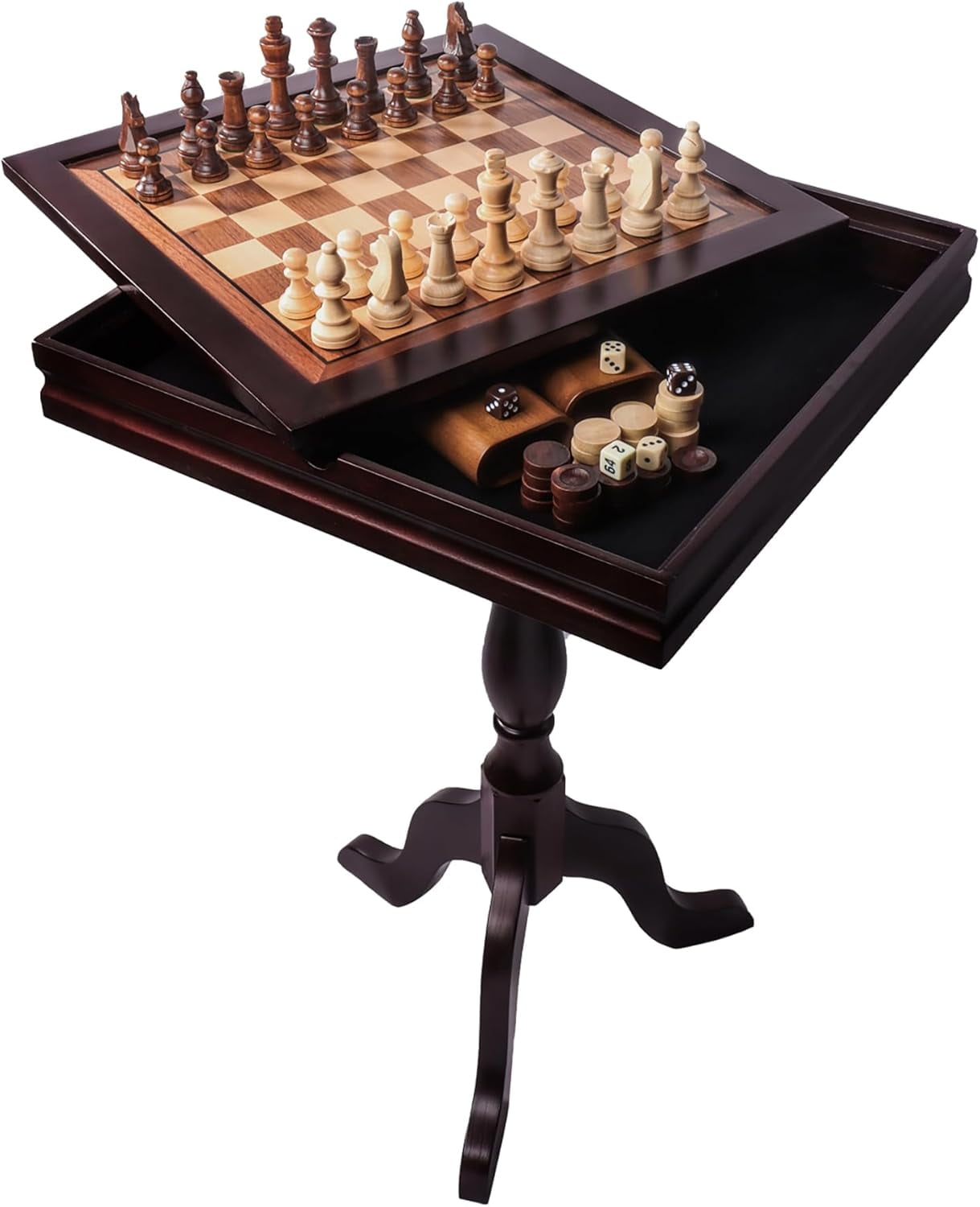 GSE Games & Sports Expert Wooden 3in1 Chess Checkers Backgammon Table