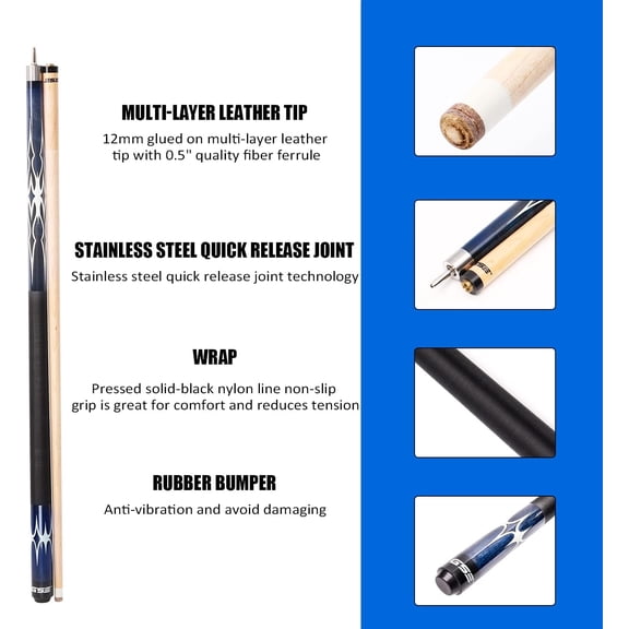 GSE Premium Maple Pool Cue Stick - 58 Inch Professional Billiard Shaft with Leather Tip for Home Bar Practice