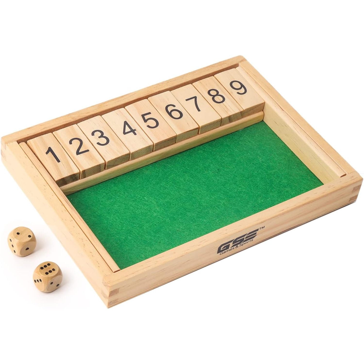 GSE Wooden Shut The Box 9 Numbers Dice Game Board with 2 Wooden Dices