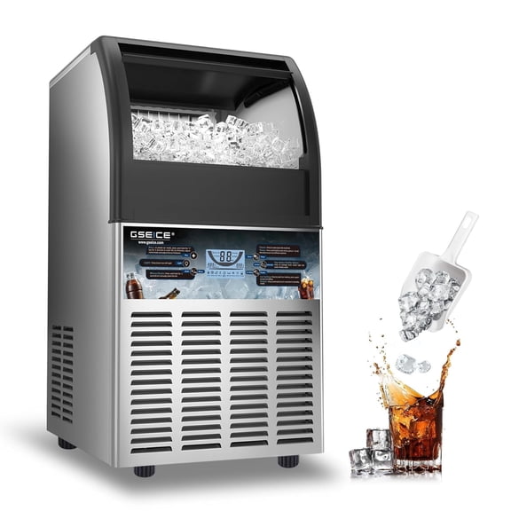 GSEICE ETL-Certified Commercial Ice Maker Machine 90Lbs/24H, Freestanding Fast Business Ice Maker, Self-Cleaning Ice Machine with LED Display for Bar, Office, Cafe, Hotel