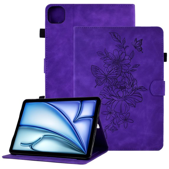 GSFY Case for 2024 iPad Air 11 Inch 6th Gen (M2), Smart PU Leather Wallet Stand Protective Shell Auto Sleep Wake for iPad Air 11 6th/ iPad Air 10.9 4th &5th/ iPad Pro 11 (2018-2022), Purple FLOWER