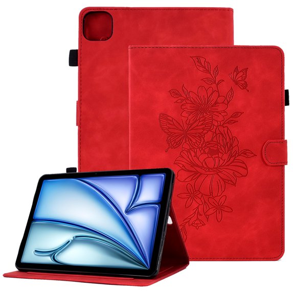 GSFY Case for 2024 iPad Air 11 Inch 6th Gen (M2), Smart PU Leather Wallet Stand Protective Shell Auto Sleep Wake for iPad Air 11 6th/ iPad Air 10.9 4th &5th/ iPad Pro 11 (2018-2022), Red FLOWER