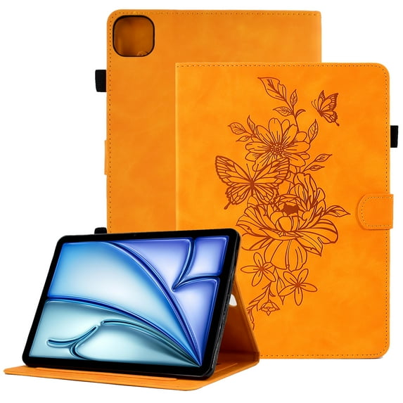 GSFY Case for 2024 iPad Air 11 Inch 6th Gen (M2), Smart PU Leather Wallet Stand Protective Shell Auto Sleep Wake for iPad Air 11 6th/ iPad Air 10.9 4th &5th/ iPad Pro 11 (2018-2022), Orange FLOWER