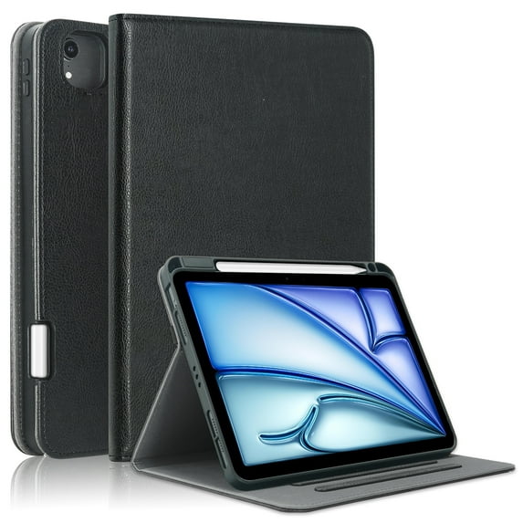 GSFY Case for 2024 iPad Air 11 Inch 6th Gen (M2), Smart Premium PU Leather Stand Protective Shell Auto Sleep Wake for iPad Air 11 6th/ iPad Air 10.9 4th & 5th/ iPad Pro 11 (2018-2022), QC Black