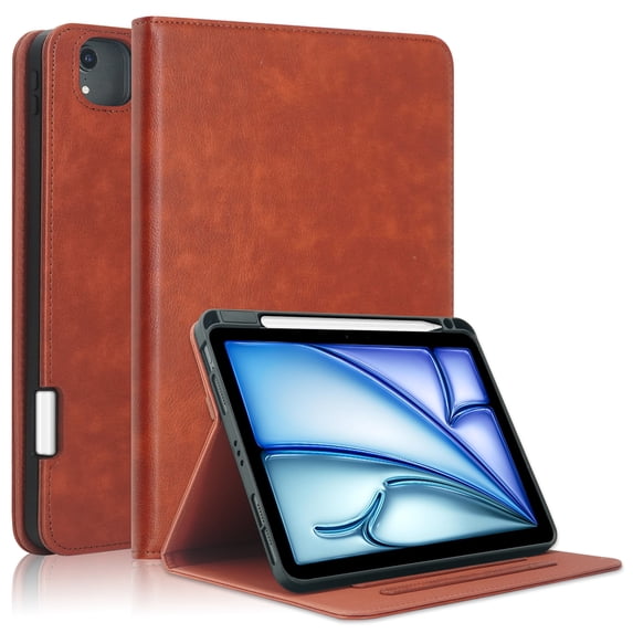 GSFY Case for 2024 iPad Air 11 Inch 6th Gen (M2), Smart Premium PU Leather Stand Protective Shell Auto Sleep Wake for iPad Air 11 6th/ iPad Air 10.9 4th & 5th/ iPad Pro 11 (2018-2022), QC Brown