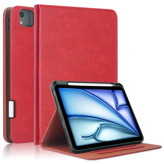 GSFY Case for 2024 iPad Air 11 Inch 6th Gen (M2), Smart Premium PU Leather Stand Protective Shell Auto Sleep Wake for iPad Air 11 6th/ iPad Air 10.9 4th & 5th/ iPad Pro 11 (2018-2022), QC Red