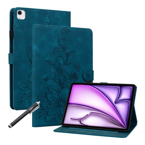 GSFY Case for 2024 iPad Air 11 Inch M2, PU Leather Magnetic Closure Folio Stand Cover Multiple Viewing Angles for iPad Air 11 6th/ iPad Air 10.9 4th &5th/ iPad Pro 11 (2018-2022), Darkblue Bloom