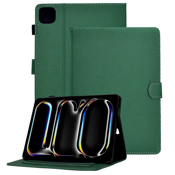 GSFY Case for 2024 iPad Pro 11 Inch 5th Generation (M4), Carbon Fiber Pattern Smart Premium PU Leather Wallet Stand Protective Shell Auto Sleep Wake for iPad Pro 11 5th Gen, Green