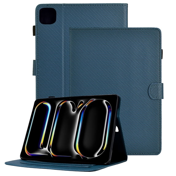 GSFY Case for 2024 iPad Pro 11 Inch 5th Generation (M4), Carbon Fiber Pattern Smart Premium PU Leather Wallet Stand Protective Shell Auto Sleep Wake for iPad Pro 11 5th Gen, Dusty Blue