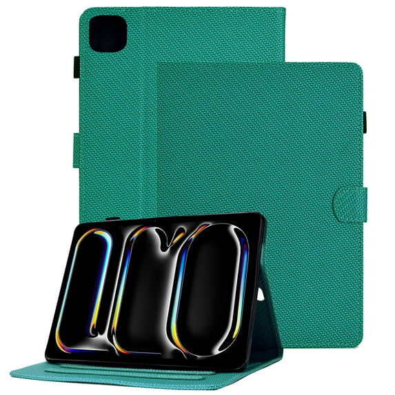 GSFY Case for 2024 iPad Pro 11 Inch 5th Generation (M4), Carbon Fiber Pattern Smart Premium PU Leather Wallet Stand Protective Shell Auto Sleep Wake for iPad Pro 11 5th Gen, Peacock Green