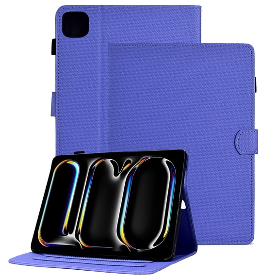 GSFY Case for 2024 iPad Pro 11 Inch 5th Generation (M4), Carbon Fiber Pattern Smart Premium PU Leather Wallet Stand Protective Shell Auto Sleep Wake for iPad Pro 11 5th Gen, Purple